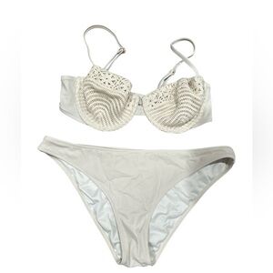 Shade &‎ Shore Women’s Cream Lace Crochet Bikini - Size Medium (36B)
